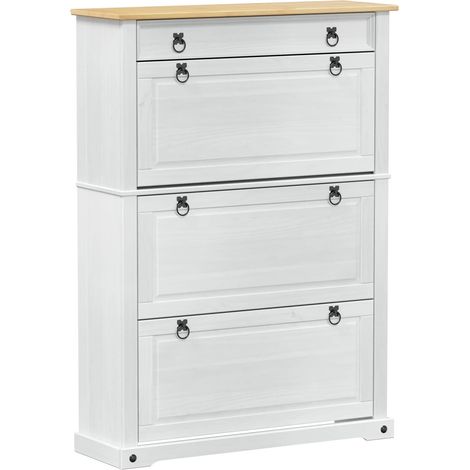 Shoe Cabinet Corona White 99 x 32 x 138 cm Solid Pine Wood vidaXL