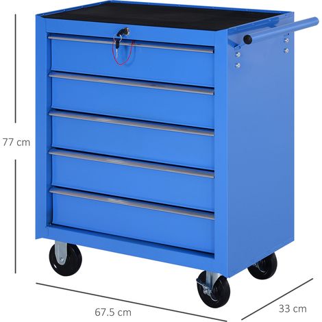 Chariot de rangement mobile 5 tiroirs, établi roulant rouge avec roulettes, caisse à outils polyvalente pour garage et espace de travail (1/5)
