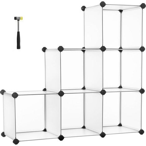 Scarpiera scaffale a scala mobile di stoccaggio modulare 6 scomparti aperti per vestiti giocattoli borse dimensioni 93 x 93 x 31 cm bianco semi-trasparente 120003285