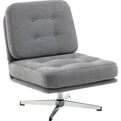 Sillón giratorio tapizado en chenilla gris claro con asiento amplio y base de metal (1/5)
