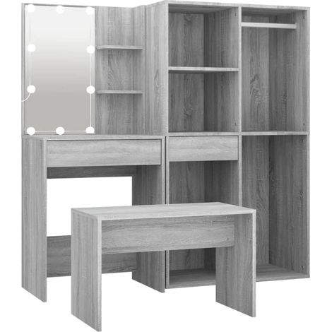 Maison Exclusive - Set Tavolo da Toeletta con LED Grigio Sonoma Legno Multistrato