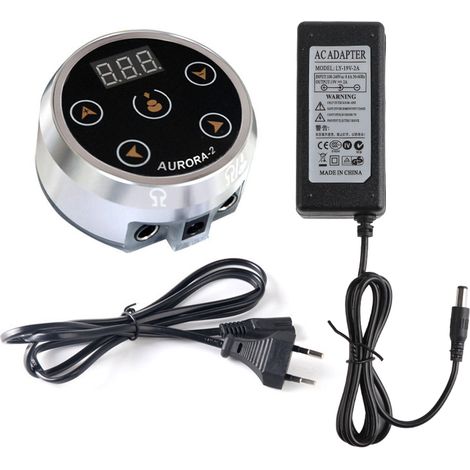 Alimentation électrique pour tatouage, écran LED en aluminium, batterie légère pour machine à tatouer liner shader, EU2A, argent, pile rechargeable portable pour artistes tatoueurs. (1/5)