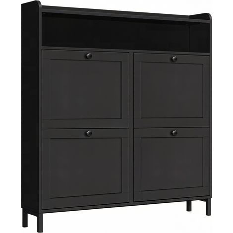 Scarpiera stretta moderna nera con 4 ante a ribalta 100 x 19,5 x 107 cm (1/5)