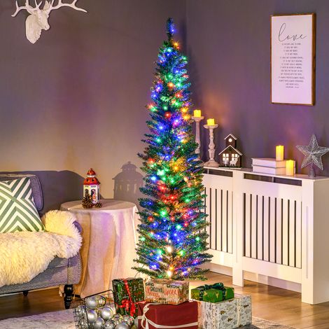 Albero di Natale artificiale a forma di matita, alto 180 cm, con 150 luci multicolore, 390 rami e base in acciaio verde. (1/5)
