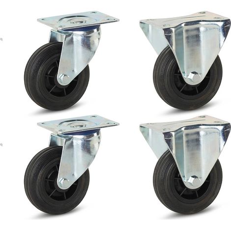 Jeu de roues 4pcs - MESO - Caoutchouc - 100mm - 75kg - 2 fixes + 2 pivotantes