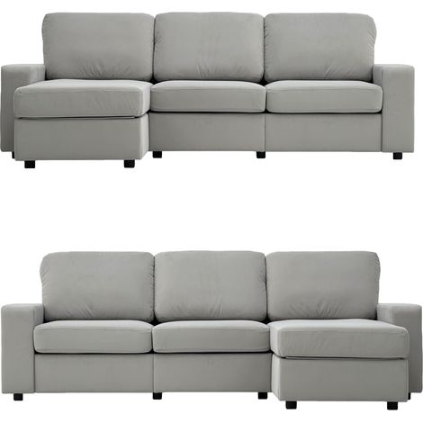 Canapé d'angle avec rangement, pouf modulable et tissu doux, 245,5 cm (1/5)