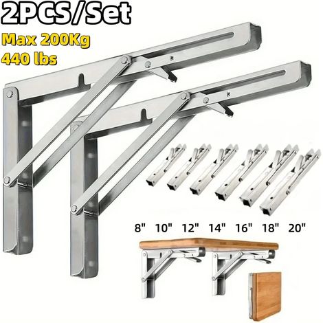Support d'étagère triangulaire pliable en acier inoxydable (2 pièces, 20 cm) - Robuste et durable. Fixation murale ou sur table. (1/5)