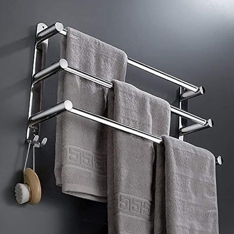 Handtuchhalter Ausziehbar 43-78CM Edelstahl Ohne Bohren Handtuchstange Wand Wandregal Geeignet für Badezimmer küche badetuchhalter (Silber 3-Schicht) (1/5)