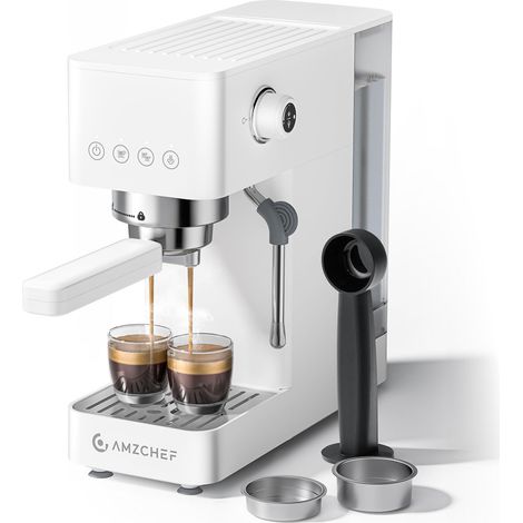 Machine À Café Expresso 20 bars, avec mousseur à lait, petite machine à café pour cappuccino, latte et macchiato, réservoir d'eau de 1,5 L, blanche (1/5)