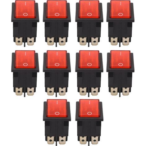 10 quadratische Wippschalter mit LED, 2 Positionen, 4 Pins, Ein/Aus, DPST, für Auto/Boot, AC 250 V 16 A, 125 V 20 A (1/5)