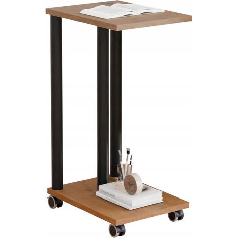 Tavolino laterale su ruote - tavolino laterale mobile in stile loft per il soggiorno (1/5)