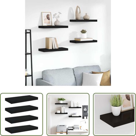 Étagère murale noire - Étagères murales flottantes 4 pcs noir 50x23x3,8 cm MDF (1/5)