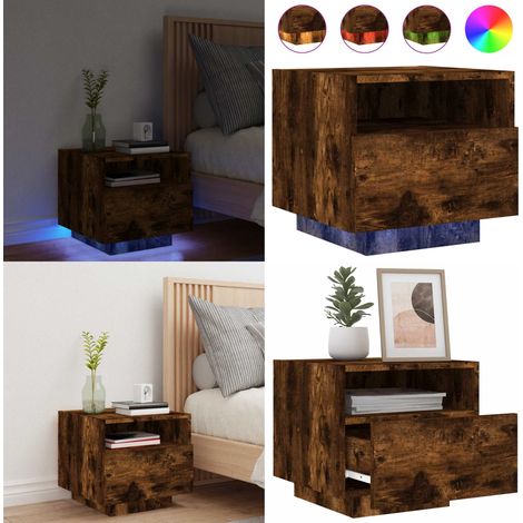 Table de chevet avec lumières LED chêne fumé 40x39x37 cm - Table De Chevet - Luminaire Led - Meubles Chambre - Décoration Intérieur - Rangement Nuit - Home & Living (1/5)