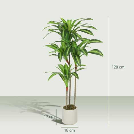 Dracaena artificiel 120cm, tronc orientable, pot blanc, plante verte déco pour salon, chambre, bureau, intérieur moderne (1/5)