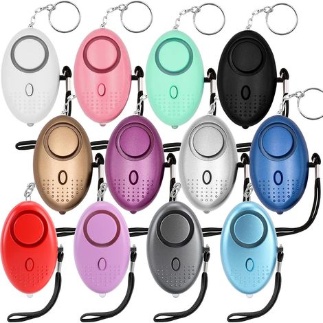 Lot de 12 alarmes personnelle – 140 dB avec lumière LED – protection personnelle femmes hommes enfants – porte-clés – Multicolore (1/5)