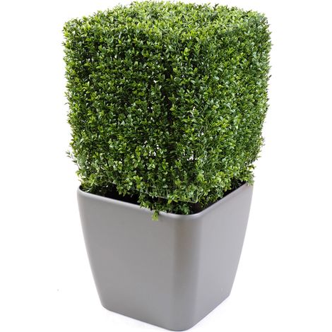 Plante artificielle haute gamme Spécial extérieur, Buis carré artificiel couleur vert - Dim : 50 x 32 x 32 cm (1/3)