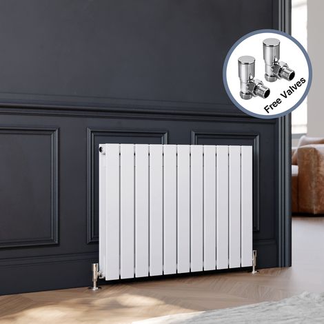 ELEGANT 600 x 836 mm White Horizontal Designer Radiator Double Column Flat Panel Radiator Heater + Angled Radiator Valves (1/5)
