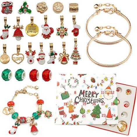 Scatola a sorpresa dell'Avvento con 24 calendari del conto alla rovescia dorati, scatola a sorpresa fai da te, braccialetto creativo, gioielli, regalo di Natale (1/5)