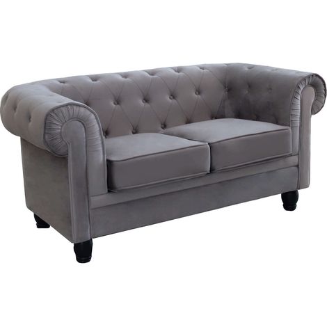 Divano 2 posti in Velluto Taupe Grigio Chesterfield