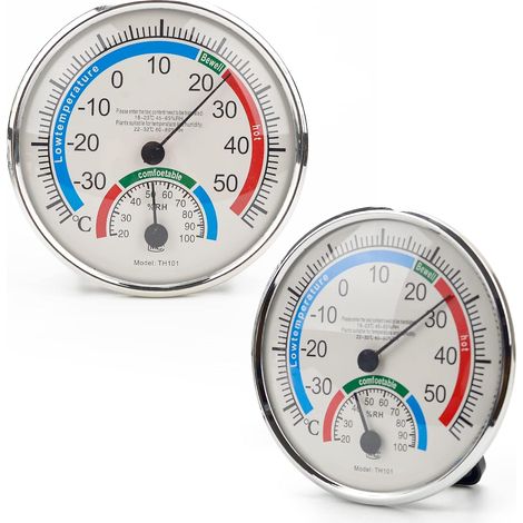 Lot de 2 thermohygromètres, thermohygromètre, thermomètre-hygromètre d'intérieur et d'extérieur, thermohygromètre sans fil, hygromètre analogique pour bureau et maison. (1/4)