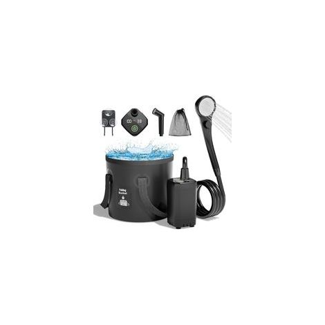 Kit Complet de Douche de Camping Portable amélioré, Pompe Rechargeable de 6000 mAh avec écran Intelligent, tête de pulvérisation MultiMode, Seau d'eau à 5 Vitesses (1/5)