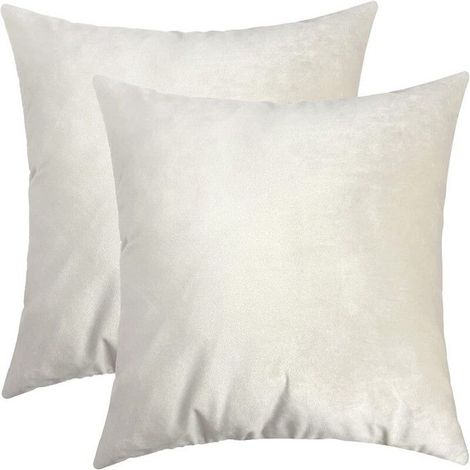 Housse de Coussin Velours, Lot de 2,40 x 40cm,Blanc (1/4)