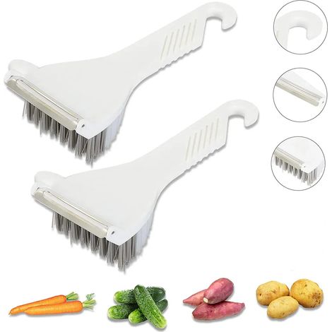 Gemüse-Bürste - Kartoffel-Schrubber-Bürste, rutschfester, langlebiger Griff mit Haken, einfach zu verwenden und zu lagern, ideal für Kartoffeln, Rettich, Reinigung und Schälen, 2 Stück (1/5)