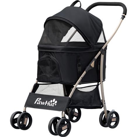 Passeggino per cani pieghevole con trasportino rimovibile e tettuccio, nero, 82x49,5x98cm