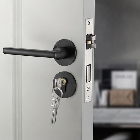 Poignée de Porte Acier Inoxydable avec 4 Clés Poignet de Porte Interieur avec Serrure Portes pour Chambres pour Portes d'une Epaisseur de 30 à 50 mm Noir (1/5)