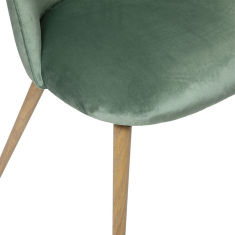 Atmosphera – Chaise velours Slano – Céladon – Structure en contreplaqué – Pieds en métal – Hauteur assise 47 cm – Dimensions L. 52 x P. 54 x H. 84 cm (1/2)