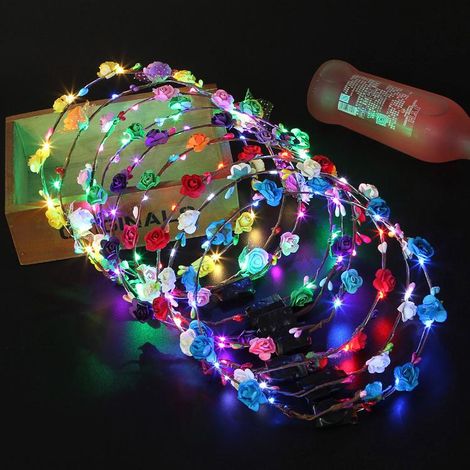 Blumenstirnband (Farbe zufällig), 9-teilig, LED-Blumengirlande, leuchtender Kopfschmuck, Blumenkranz, Haarschmuck für Mädchen und Frauen, Hochzeitsfeier, Maskenball (1/5)
