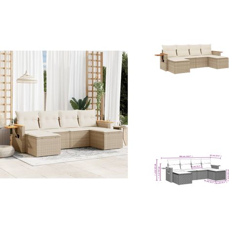 6-tlg. Garten-Sofagarnitur mit Kissen Beige Poly Rattan - Gartenmöbel - PE-Rattan - Outdoor Möbel - Lounge Set - Sofasatz
