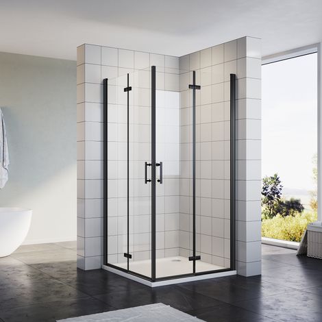SIRHONA Cabine de douche pliante Cabine de douche d'angle Verre trempé 6MM, charnière en alliage, Nano autonettoyant (900x900mm) (1/5)