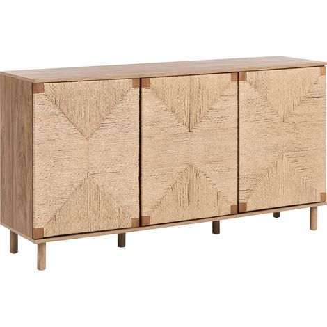 Aparador de 3 puertas con frente de cuerda de papel estilo boho 150 cm marrón claro Bondi (1/5)
