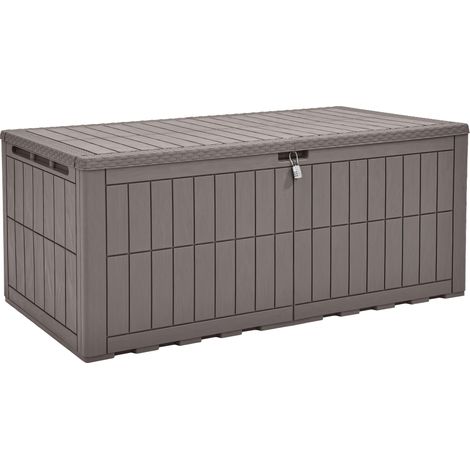 833L Boîte de rangement d'extérieur étanche pour outils de jardin, coussins de terrasse et accessoires de piscine, verrouillable, assemblage facile, banc ou table polyvalente (taupe) (1/5)