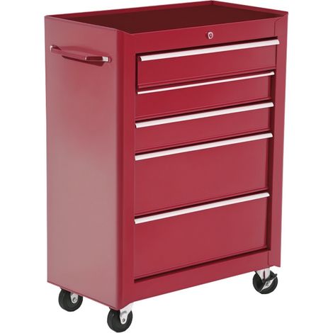 Chariot à outils Servante roulettes, sur d'atelier en acier 5 tiroirs verrouillable 2 clés, 61,5 x 33 x 82,5 cm, rouge (1/5)