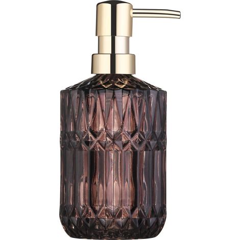 2 - Distributeur de Savon Liquide - Verre Épais - Rechargeable pour Cuisine et Salle de Bain - Surface Taillée - Gris Foncé - 300ml (1/4)