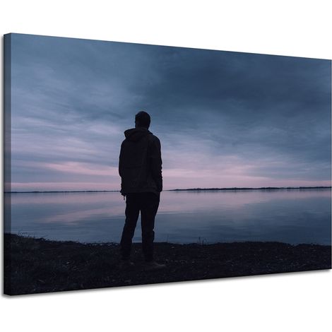 Leinwanddruck Landschaft See Mann 120x80