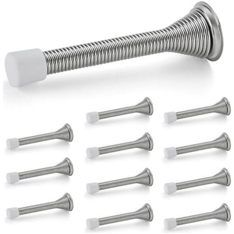 Lot de 12 butées de porte à ressort avec butée en caoutchouc, en nickel satiné, pour le bas de la porte (1/5)