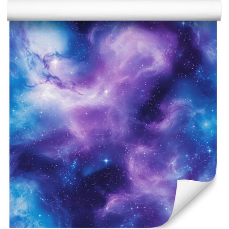 Papel pintado de galaxia en acuarela en azul, violeta, azul celeste y lavanda, 50x1000 cm. (1/5)