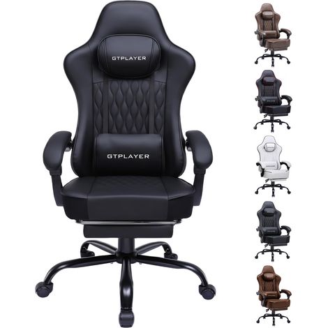 Chaise Gaming Ergonomique, Synchrone, Accoudoirs Réglables, Coussins Lombaire/Tête, Siège Épais Tissu - Noir
