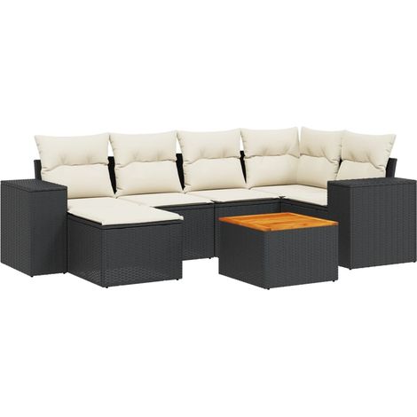 vidaXL Set Divani da Giardino con Cuscini 7pz Nero Polyrattan (1/5)