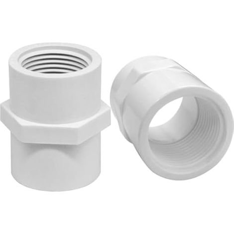 Lot de 2 adaptateurs femelles en PVC de 5,1 cm (douille x filetage femelle) à 2 voies, raccord de tuyau en PVC pour tuyau en PVC Sch40 de 5,1 cm, blanc (1/5)
