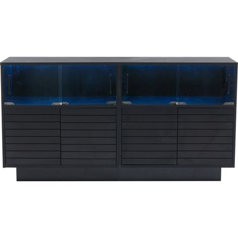Buffet noir 130x35x68 cm avec 4 portes coulissantes en verre, 2 portes et LED (1/5)