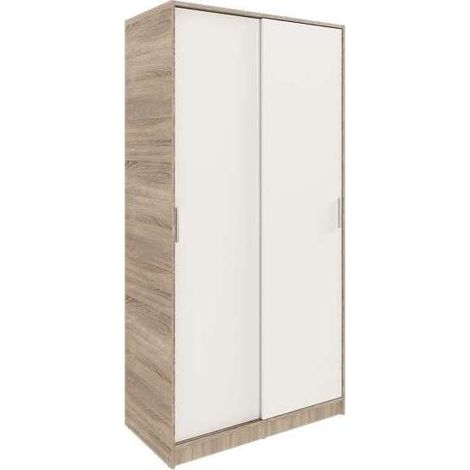 Armario 2 puertas correderas acabado roble cortez/blanco, 200 cm(alto)100 cm(ancho)50 cm(fondo.