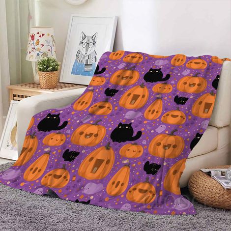 Couverture d'Halloween - Couverture en flanelle à motif 3D citrouille et fantôme - 127 x 152 cm - Idéale pour canapé, lit ou salon - Style 9