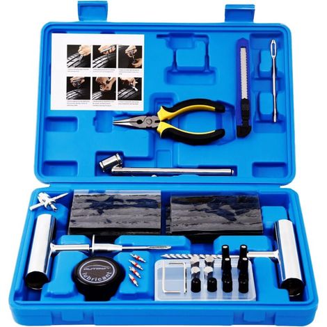 Kit de réparation de pneus 68 pièces - Mèches robustes pour pneus moto, camion, tracteur, voiture, quad (1/4)
