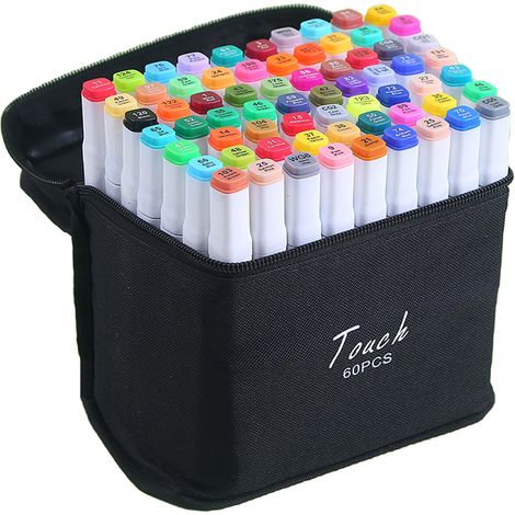 Pinceaux à alcool, feutres artistiques 60 couleurs, stylos à dessin à double pointe pour artistes, dessins d'enfants, croquis, dessins d'animation (1/5)