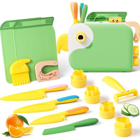 Kit Couteaux Sécurité de Cuisine Enfants - Couteau Enfants avec Organisateur amusant en forme d'oiseau pour Couper et Cuire des Fruits ou Légumes Couteaux Enfant qui ne Coupe pas Vert (1/5)