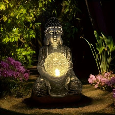 Statue de Bouddha à lumière LED solaire, adaptée à la décoration de la maison, du jardin, de la terrasse, de la pelouse et du salon (1/4)